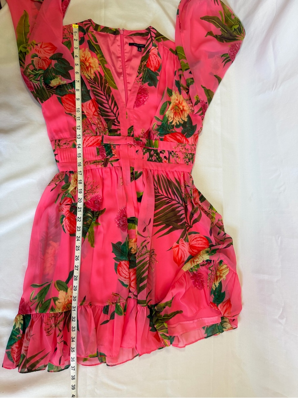 Alex Marie Hot Pink Tropical Floral V-Neck Long Sleeve Dress - Picture 8 of 10